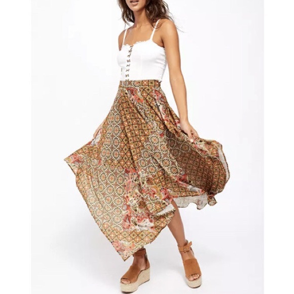 Free People Dresses & Skirts - Free People Sz S Mosaic Stay Awhile Maxi Skirt Lined Women’s Green Multi